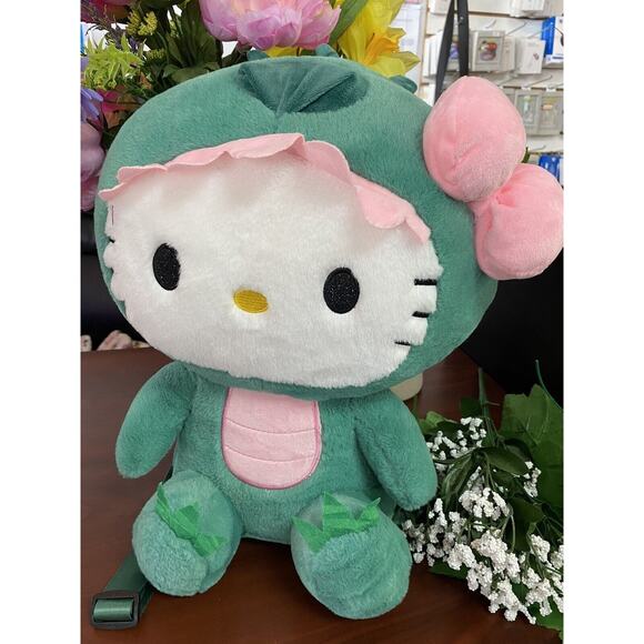 Sanrio Hello Kitty In Dino Costume Plush Backpack 2023 Approx. 15”X12" - Picture 1 of 10